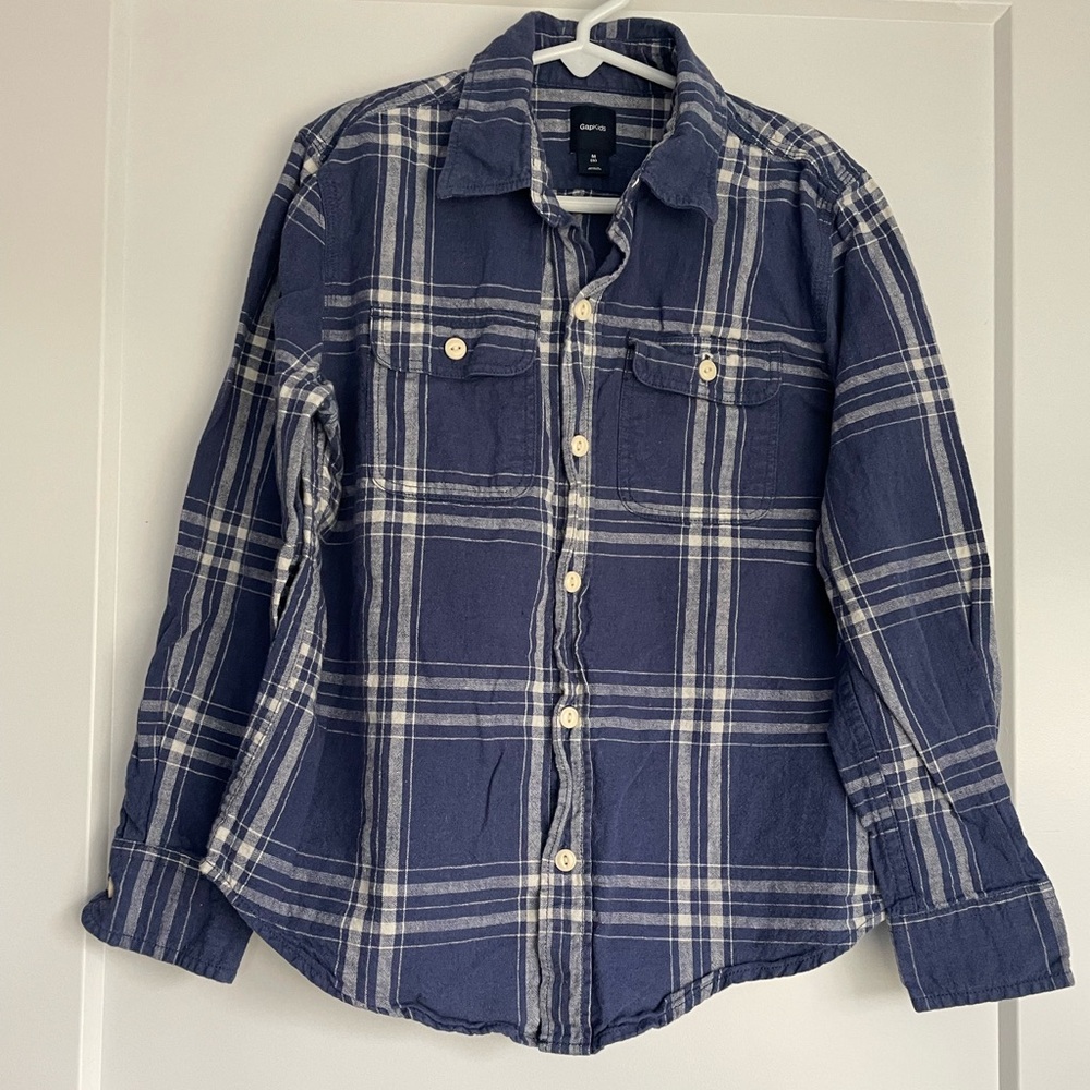 GAPKids Boy Navy Blue Button Down Long Sleeve Shirt Linen Blend Size 8